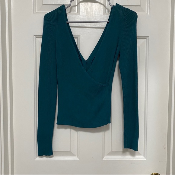 Leith V-Neck Reversible Cardigan Teal Sweater - Picture 5 of 9